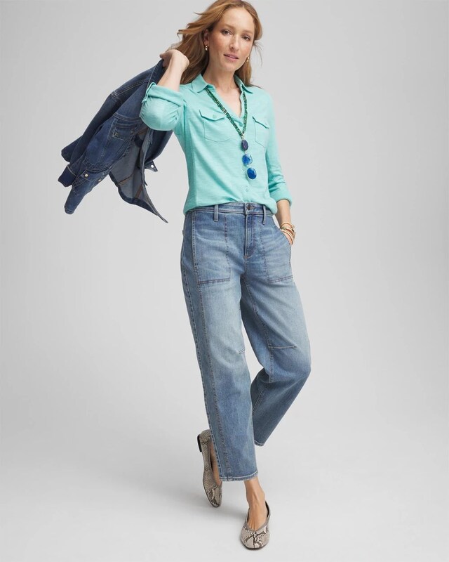 Collared Henley Denim Top - image 2